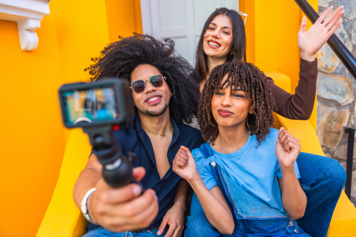 Content creator filming social media video